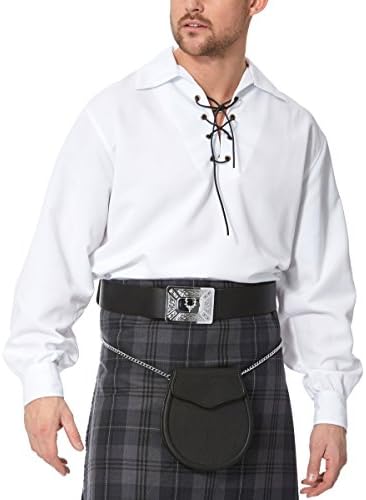 Mens Scottish Traditional Classic White Jacobite Ghillie Kilt Shirt New