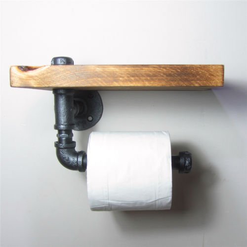 Preisvergleich Produktbild Industrie Stil Eisen Rohr Toilettenpapierhalter Roller mit Ablage aus Holz