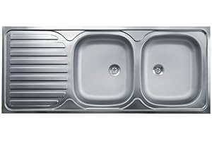 IPERBRIKO Lavello cucina due vasche con gocciolatoio sx acciaio da appoggio 50x120 cm