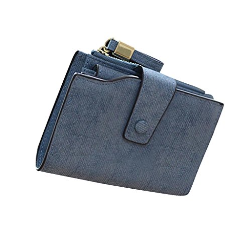 Kolylong Women Mini Grind Magic Bifold Leather Wallet Card Holder Purse (Navy)