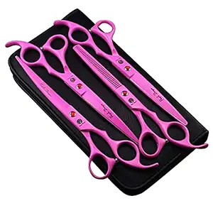 Purple Dragon 7.0 inch Dog Grooming Hair Cutting& Thinning Shear Pet Grooming Stainless Steel Scissors with Comb for Pet Groomer (Pink)