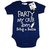 Dirty Fingers, PARTY my crib 2am, Bring a Bottle, Baby Unisex Boy Girl Bodysuit, 3-6m, Navy