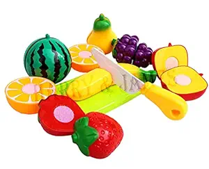 HARRY & JAMES Realistic Sliceable Cutting Play Kitchen Toy with Fruits, Vegetables, Knife, Plate and Cutting-Board for Kids - Multicolour - Multi Design - Set of 7 pecs