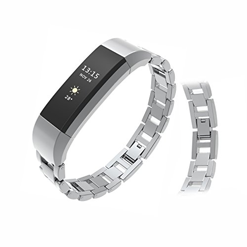 Wearlizer Metal Band for Fitbit Alta, Smart Watch Metal Wristband Replacement Strap for Fitbit Alta - Silver