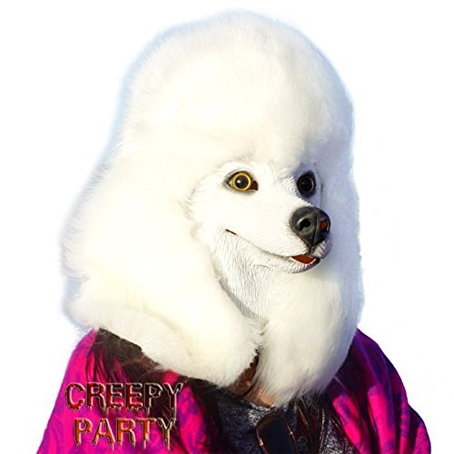 CreepyParty Máscara de la cabeza del perro del látex de la novedad del partido del traje de Halloween (caniche blanco)