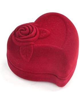 TRIXES rotes Luxurs Liebesherz mit Samt überzogen Schmuckschachtel Ring-Box Verlobung Hochzeit Heiratsantrag