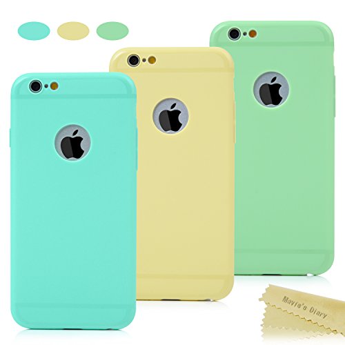 Mavis's Diary Funda de iPhone 6, 6s Carcasa Silicona Gel, TPU Ultra Slim Bumper Shock-Absorción y Anti-Arañazos, Paquete de 3, Verde menta + Amarillo + Verde
