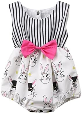 CHshe Baby Jumpsuit, Newborn Toddler Girls Cartoon Easter Bunny Print Bowknot Jumpsuit For 0-18 Months (White, 12 Months)