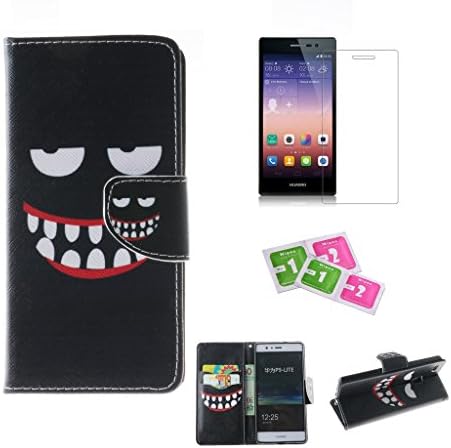 HUAWEI P9lite/G9 case, JGNTJLS [with Free Tempered Glass Screen Protector] Premium PU Leather Wallet Embedded Flip Magnetic Detachable Close Lock with [Colorful-Pattern] and [Credit Card Holder Slots] Smart Standing Folio Book Style Type Stylish Ultra Slim Fit Protective Folder Case Cover Skin for HUAWEI P9lite/G9 5.2" Inch (Black,Grin)