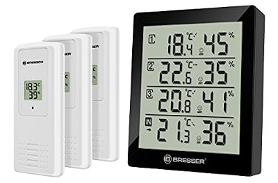 Bresser 7000020CM3000 Temeo Hygro Quadro Thermohygromètre pour 4 Points de Mesure Plastique Noir 10,4 x 2,5 x 12 cm