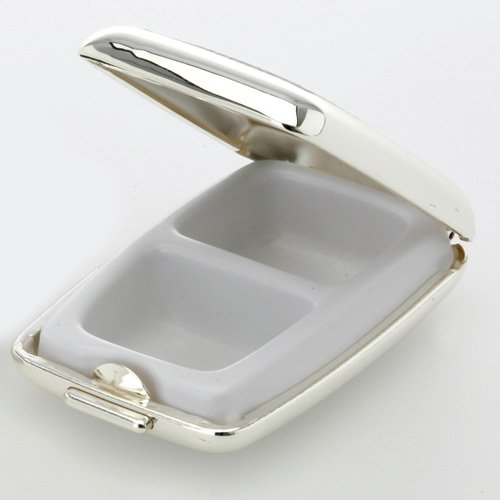 Pillendose Metall Eckig Versilbert mit schwarzem Leder Tablettendose klein - 3