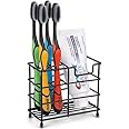 Toothbrush Holder Stainless Steel Black, Small Ventilated Mould-Proof Toothbrush Caddy, Antibacterial Metal Toothpaste Stand for Easy Bathroom Storage