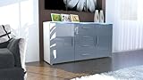 Sideboard Kommode Faro, Korpus in Weiß matt / Front in Grau Hochglanz - 