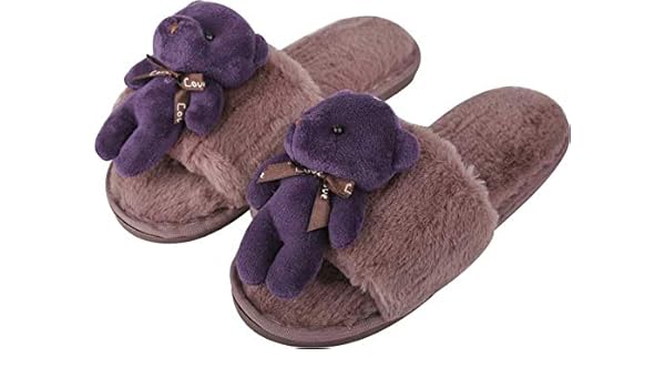 purple fur slippers