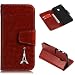 Produktbild Flip Handy Schutzhülle für Samsung J330 Galaxy J3 (2017), Stoßfest Weich PU Leder Damen Herren Karten Magnet Stand Halter Eiffelturm Brieftasche Klappetui (Braun)