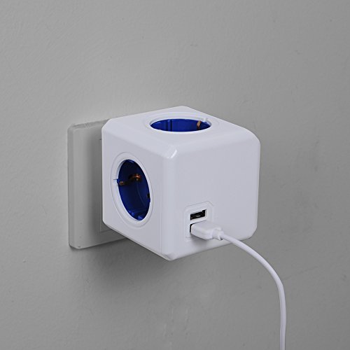 Allocacoc PowerCube 2 USB Port 4 Verteiler Reiseadapter mit Rücksetzbare Sicherung Steckdose 230V Schuko, Cobalt Blau - 5