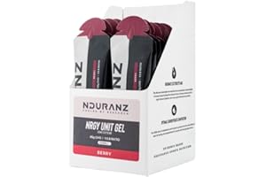 Nduranz Nrgy Unit Gel, Isotonic Energy Gel with Electrolytes, 45g Carbohydrate, Sodium, Potassium, Magnesium to Fuel Performance & Endurance, 12 Pack (Berry + Caffeine)