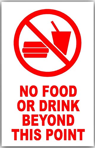 1 x No Food Or Drink Beyond This Point-Red onto White-Shop,Business,Notice,Sign,Sticker,Door,Wall,Kitchen,Electrical,Electric,Room,Carpet,Health,Safety