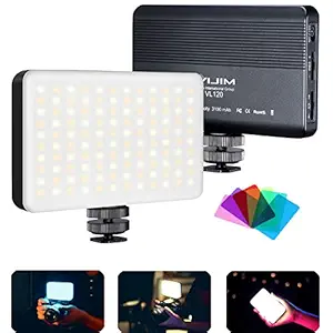 VIJIM VL120 LED Video Light on Camera, Dimmable with 6 Color Gels, Rechargeable 120 LED Lighting with Soft Light Cover,3200K-5600K Bi-Color,CRI95+, Built-in 3100mAh Battery,Ultra-Thin for DSLR Camera