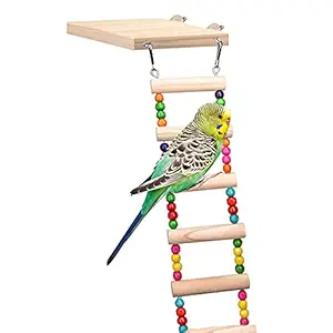 Bird Ladder Toys, Wood Parrot Bird Perch Stand Platform with 8 Ladders Swing Bridge for Pet Training Playing, Flexible Birds Cage Accessories Decoration for Cockatiel Parakeet