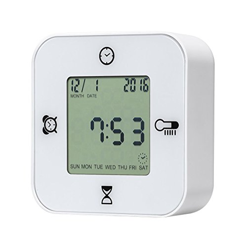 Protmex EM1203A Digitaluhr Wecker Digital LCD Anzeigen 4 IN 1 Timer, Kalender/Zeit/Alarm/Temperatur Anzeigen In 4 Winkel, Reiseuhr Tischuhr Morgen Uhr Schlafzimmer Uhr, Einfache Einstellung, Weiss