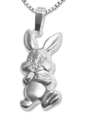 CLEVER SCHMUCK Silberner Anhänger Hase 19 mm beidseitig plastisch Ansicht Vorderseite matt und Rückseite glänzend...