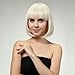 Bigood 28cm Party Buckle type Neat bang short straight hair Bob hairstyle White wig