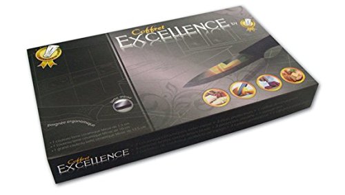BEST DIRECT Coffret Excellence - Juego de Cuchillos (3 Unidades, Hojas de 12,5, 10 y 19 cm, Incluyen Funda Protectora, ergonómico), Color Negro