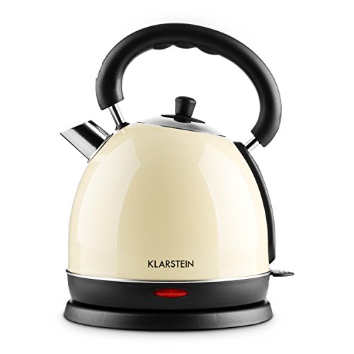 Klarstein • Teatime • Wasserkocher • Wasserkessel • Teekocher • Edelstahl • Retro Teekessel Design • 1,8 Liter • 3000 Watt • kabellos • Cool-Touch-Griff • Basisstation mit Kabelaufwicklung • abnehmbarer Edelstahldeckel • auswaschbarer Kalkfilter • creme - 5
