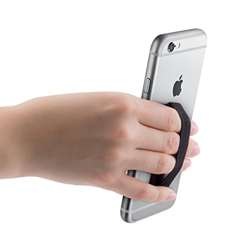 kwmobile Supporto dita per cellulare - Sostegno adesivo universale elastico fascetta mano per iPhone 6 Samsung Galaxy Sony Xperia Huawei e altri nero