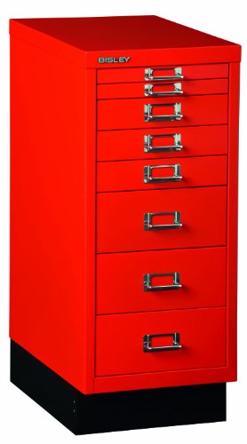 BISLEY Schubladenschrank 29 aus Metall | Schrank mit 8 Schubladen und Sockel | Büroschrank DIN A4 | Werkzeugschrank | Metallschrank in 6 Farben (Kardinalrot) - 4