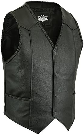 Biker Real Leather Waistcoat Cowhide Plaited Edging Button Close Motorcycle Vest
