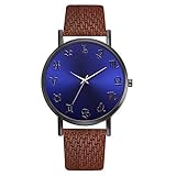 AchidistviQ-Fashion Herren-Armbanduhr, Kunstleder, rundes Zifferblatt, 12 Sternzeichen, analog, Braun