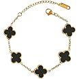Glamlife Clover Bracelets for Women | Anti Tarnish Bracelet for Women and Girls | Stylish Bracelets | Birthday Gift | Aesthetic Jewellery | Accessories Bracelet for Girls (Black Clover)