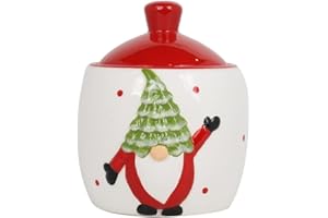 MAZZEO CHRISTMAS Zuccheriera Decorativa Natalizia in Ceramica Bianca e Rossa