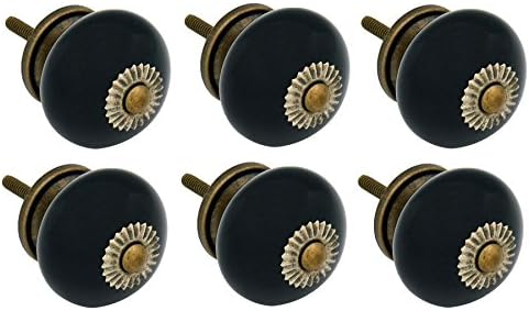 Nicola Spring Ceramic Cupboard Drawer Handle Knobs - Black - Pack of 6