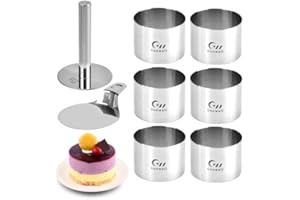 Guowall Anelli per Torte in Acciaio Inox - Set di Coppapasta Tagliapasta Anello, 6 Pezzi 7.6cm, con 1 Pressa e 1 Base, per DIY Mousse Torte Dessert