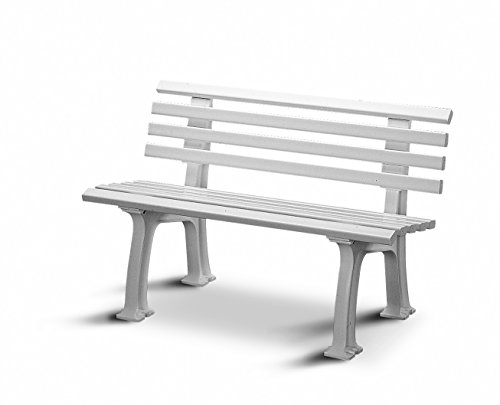 Preisvergleich Produktbild Sitzbank / Gartenbank 2er Design: Ibiza, Länge 120cm, weiß (hochwertiger Kunststoff, Parkbank Made in Germany)