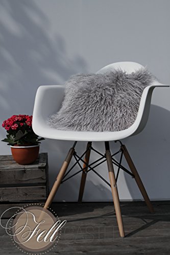 Kissen aus Tibet Lammfell, Tibetlammfell Fellkissen silbergrau, Rückseite aus Stoff, ca. 30 x 30 cm - 2