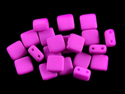 Czech Glass Square Beads 2 Holes ESTRELA NEON (UV Active) 6x6x3,2mm Purple - 40 pcs