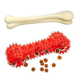 Jainsons Pet Products? Chew Bone Toy Dog Toys Combo Chew Bone Toy and Treat Dispenser Natural Rubber for Dog and Puppy (Color May Vary)