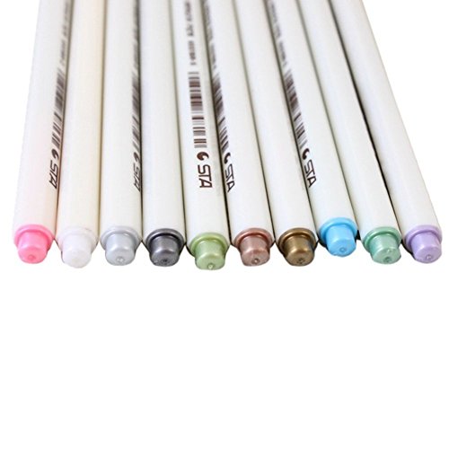 Butterme 2016 Neue Ankunft Weiche Rückkehrkurve Punkt Metallic Marker Pens, Set von 10 Farben, für die Karte, DIY Fotoalbum , Graffiti, Künstler Zeichnung, Gebrauch auf irgendeiner Oberfläche-Papier, Glas, Kunststoff, Keramik, Hochzeit Handwerk - 7