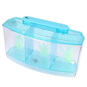 Adjustable Light Small Aquarium, Fish Tank, Desktop Three Areas for Small Fishes Betta(Blue)