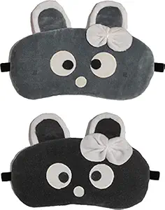 JUZZII Velvet Cute Baby Doll Sleeping Eye Shade Mask for Women Girls Kids Boys - (Grey - Black) Model-No.51-50