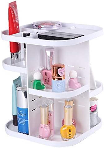 Lememogo Makeup Organizer 360 Degree Rotation 8 Adjustable Compartments Cosmetic Tray Holder Display Case Storage Box 20x20x25 cm (White)