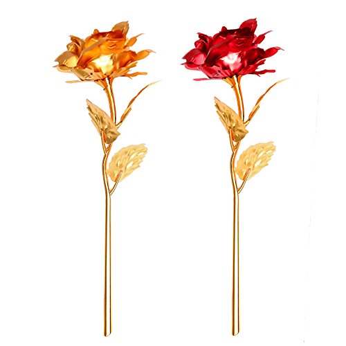 Rose 24 K vergoldet Rose Blume mit Geschenk-Box Beste Geschenk für Valentinstag Muttertag Weihnachten Geburtstag Golden/Rot/Lila/Blau – rot - 7