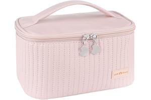 BESTOMROGH Pink Make up Bag, Large Capacity Travel Cosmetic Bag, Portable Toiletry Bag Organizer Waterproof Multifunction Multi Layer Makeup Bag with Handle and Divider for Women Girls
