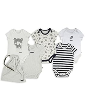 The Essential One - Teddybär 5 Stuck Jungen Babybodys/Babybodyset/Unterwasche/Bodys/kurzarm mit Beutel – Weiß...