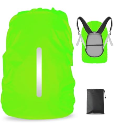 Housse De Pluie Réfléchissante Pour Sac à Dos 55-65L - VONJUMA, Imperméable, Sangle De Poitrine, Vert Fluo