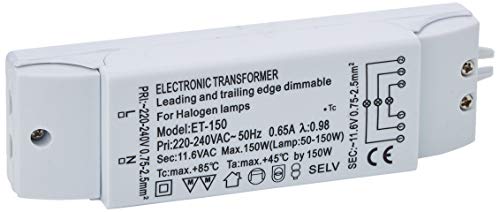 Transmedia - Transformador eléctrico (halógeno, 230 V a 12 V, 50-150 W con protección de sobrecarga y control de temperatura)